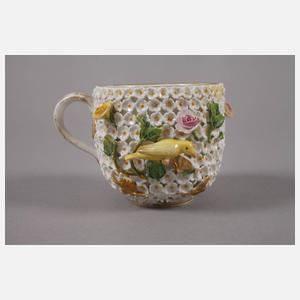 Meissen Schneeball-Tasse mit Vögeln