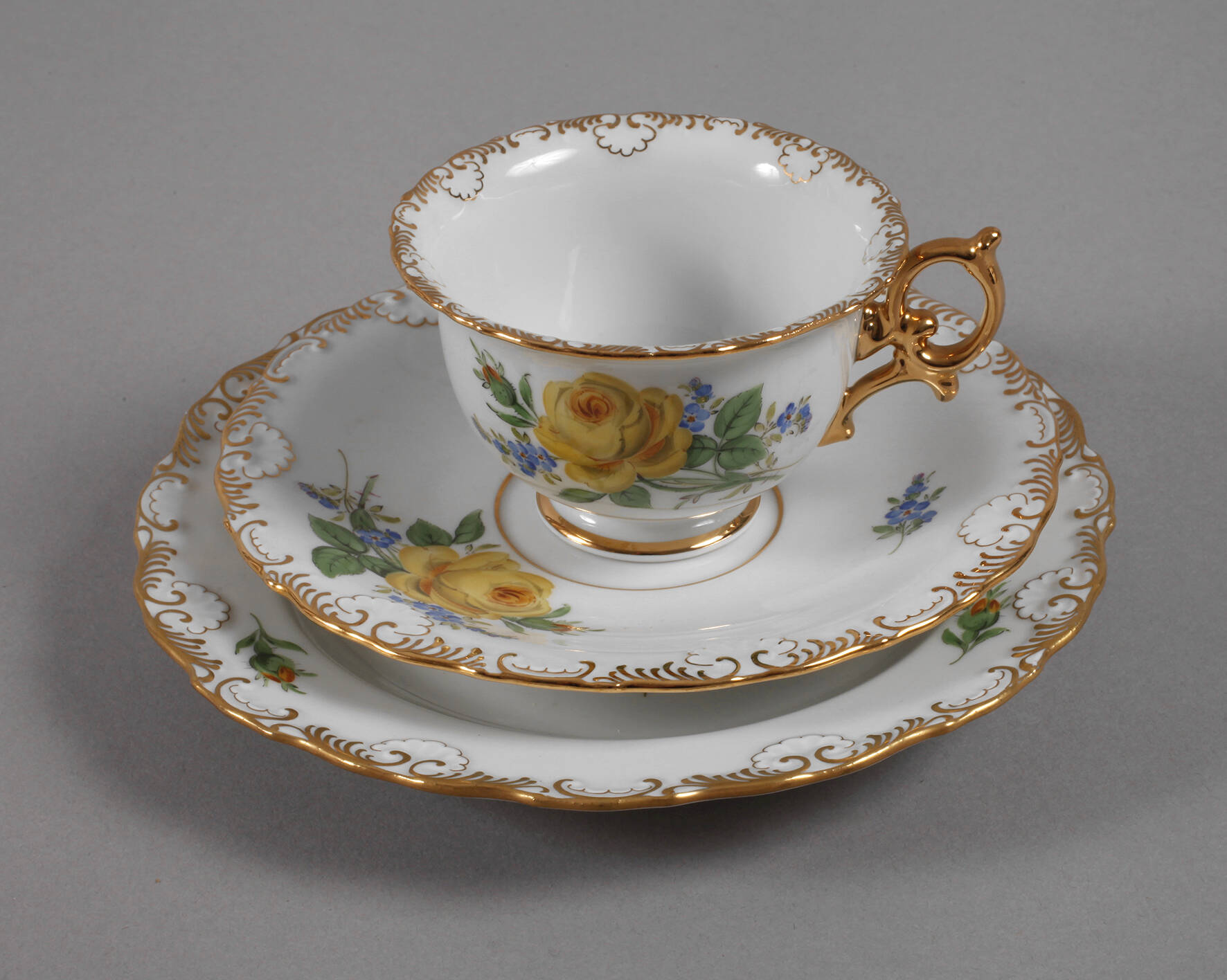 Meissen Gedeck "Gelbe Rose und Vergissmeinnicht"