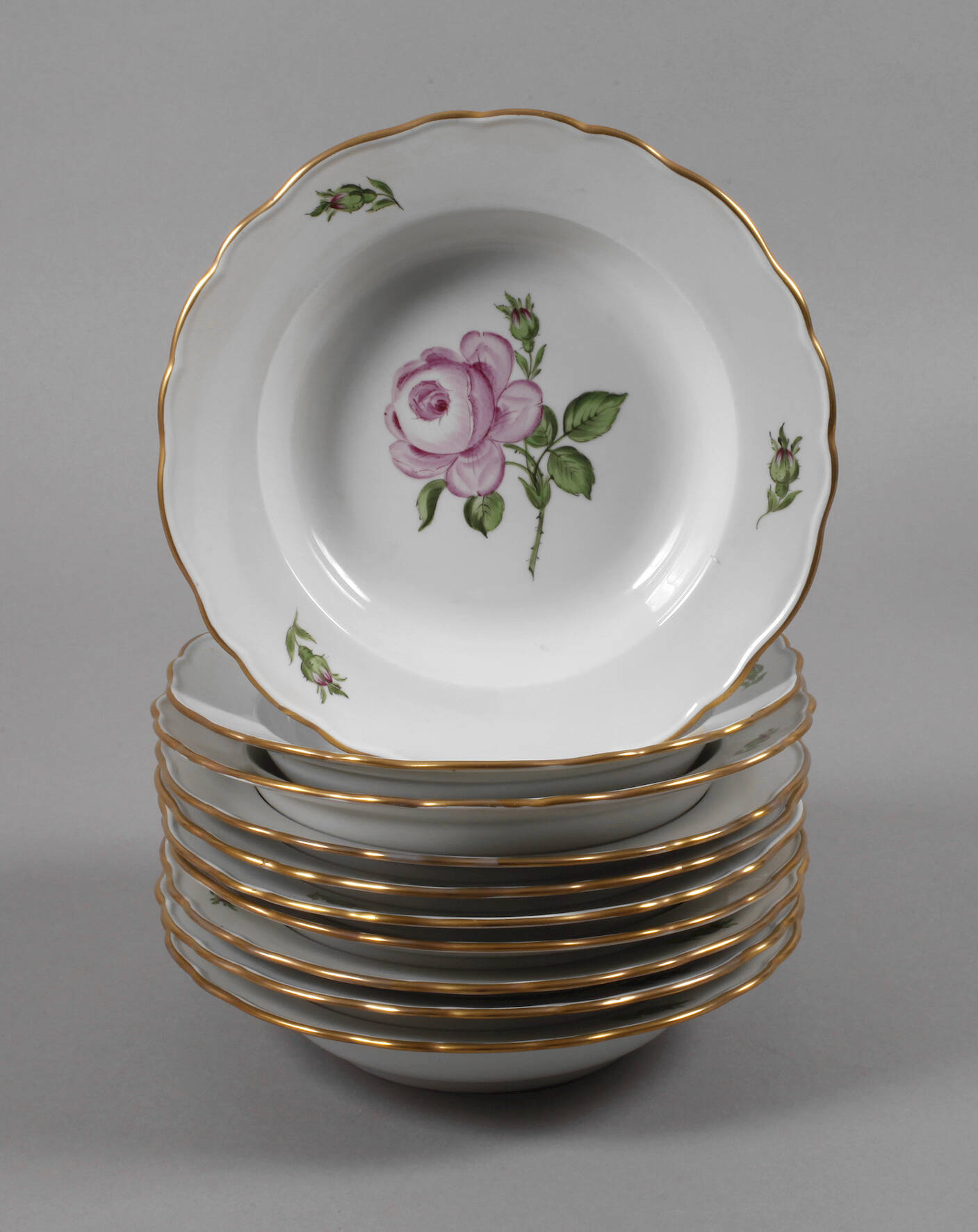 Meissen zehn Suppenteller "Rote Rose"