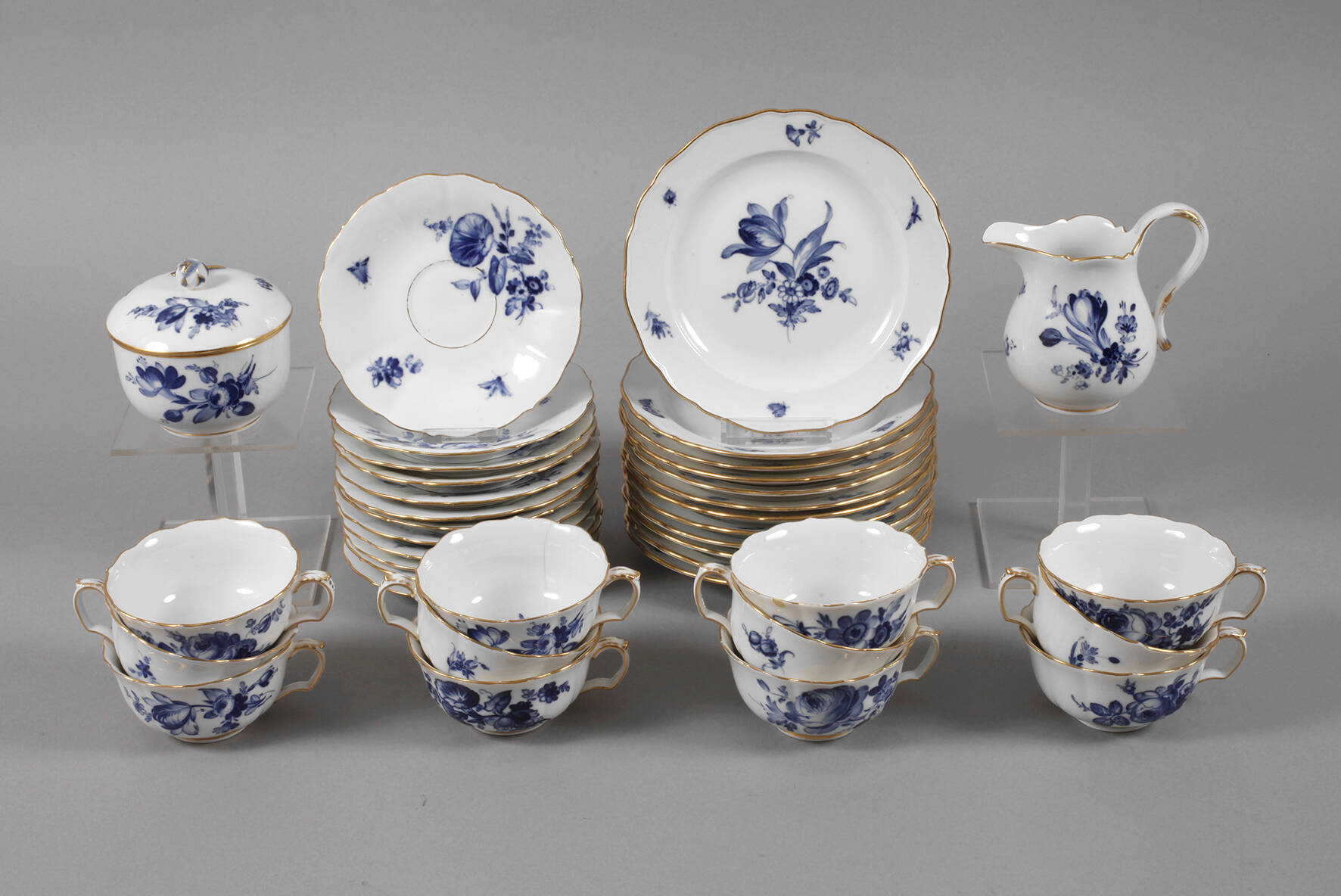 Meissen Teeservice "Blaue Blume und Insekten"