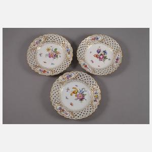 Meissen sechs Durchbruchteller "Blumen und Insekten"