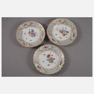 Meissen sechs Durchbruchteller "Blumen und Insekten"