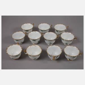 Meissen Rest-Teeservice kupfergrünes Streublümchendekor