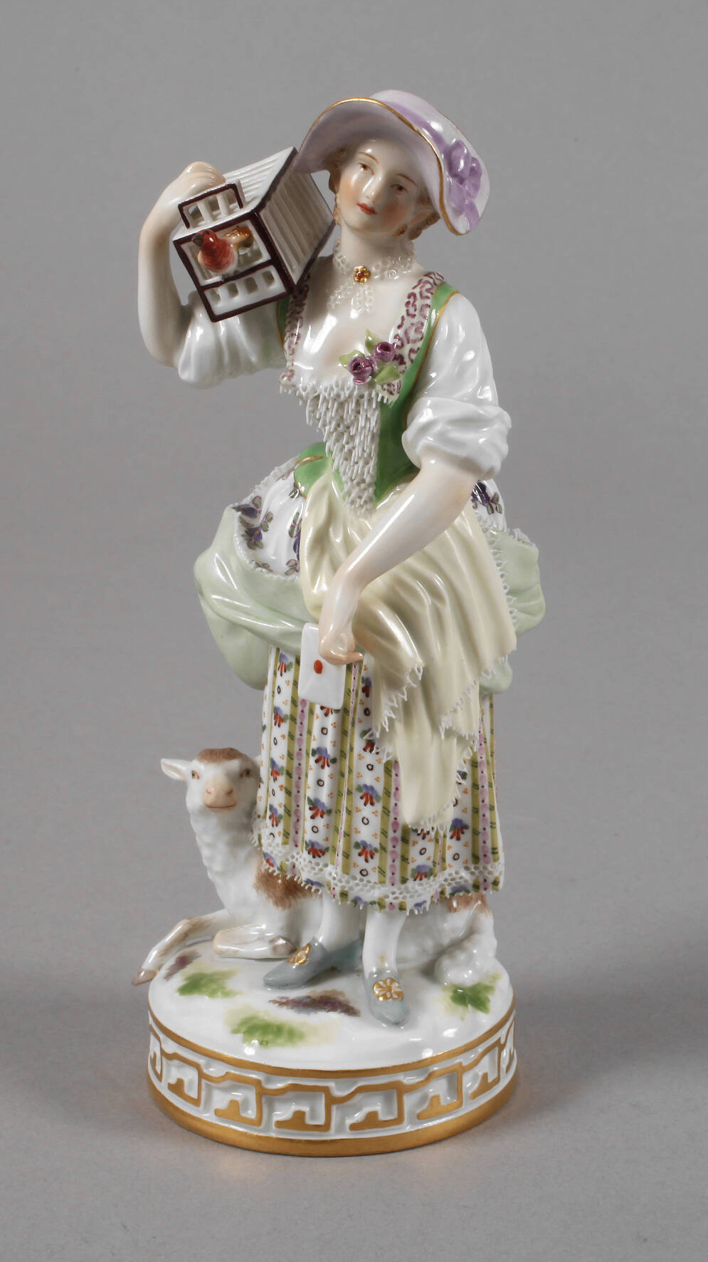 Meissen "Mädchen mit Lamm und Vogelbauer"