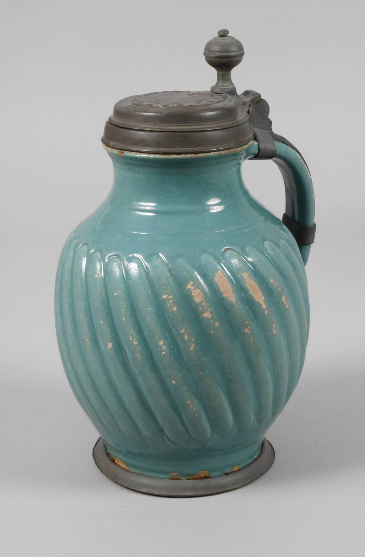 Seltener Bunzlauer Melonenkrug in Türkis