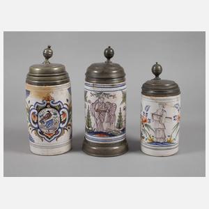 Drei Thüringer Fayencewalzenkrüge