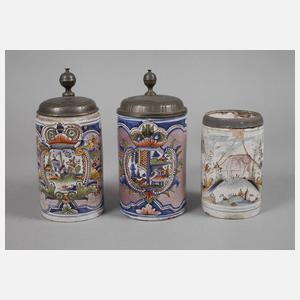 Drei Thüringer Fayencewalzenkrüge