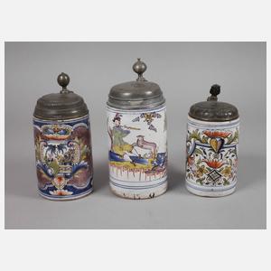 Drei Erfurter Fayencewalzenkrüge