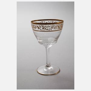 Sechs Likörgläser mit Ätzglasbordüre