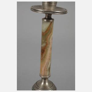 Silber Paar Leuchter mit Achatschaft Italien