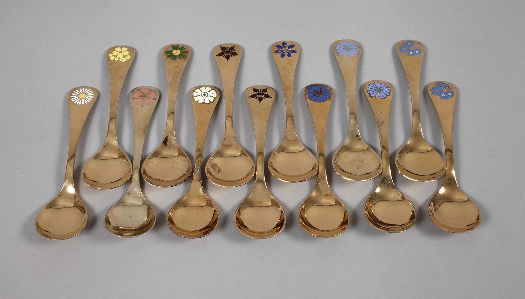 Silber dreizehn Jahreslöffel Emaille