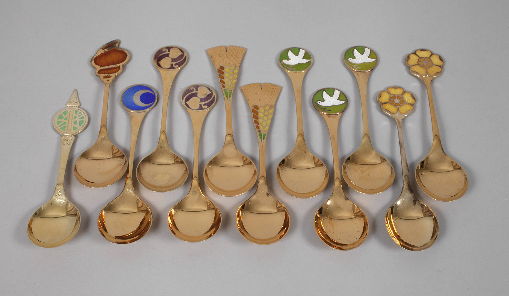 Silber zwölf Jahreslöffel Emaille