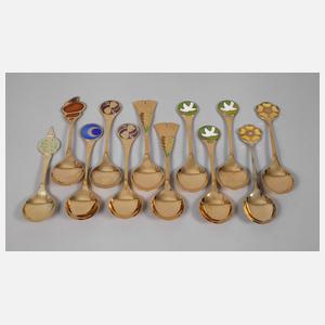 Silber zwölf Jahreslöffel Emaille