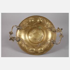 Fußschale Messing mit Erdbeerdekor