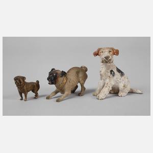 Drei Wiener Bronze Miniaturen als Hunde