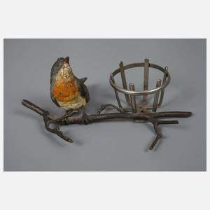 Wiener Bronze Rotkehlchen mit kleinem Korb