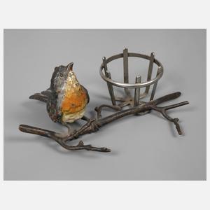 Wiener Bronze Rotkehlchen mit kleinem Korb