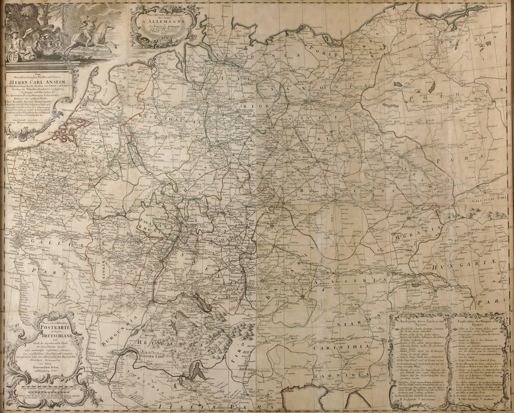 Homanns Erben, große Postwegekarte Deutschland