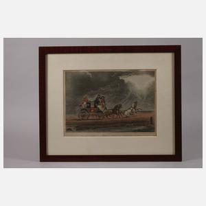 Zwei Graphiken mit Postkutschendarstellungen