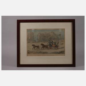 Zwei Graphiken mit Postkutschendarstellungen