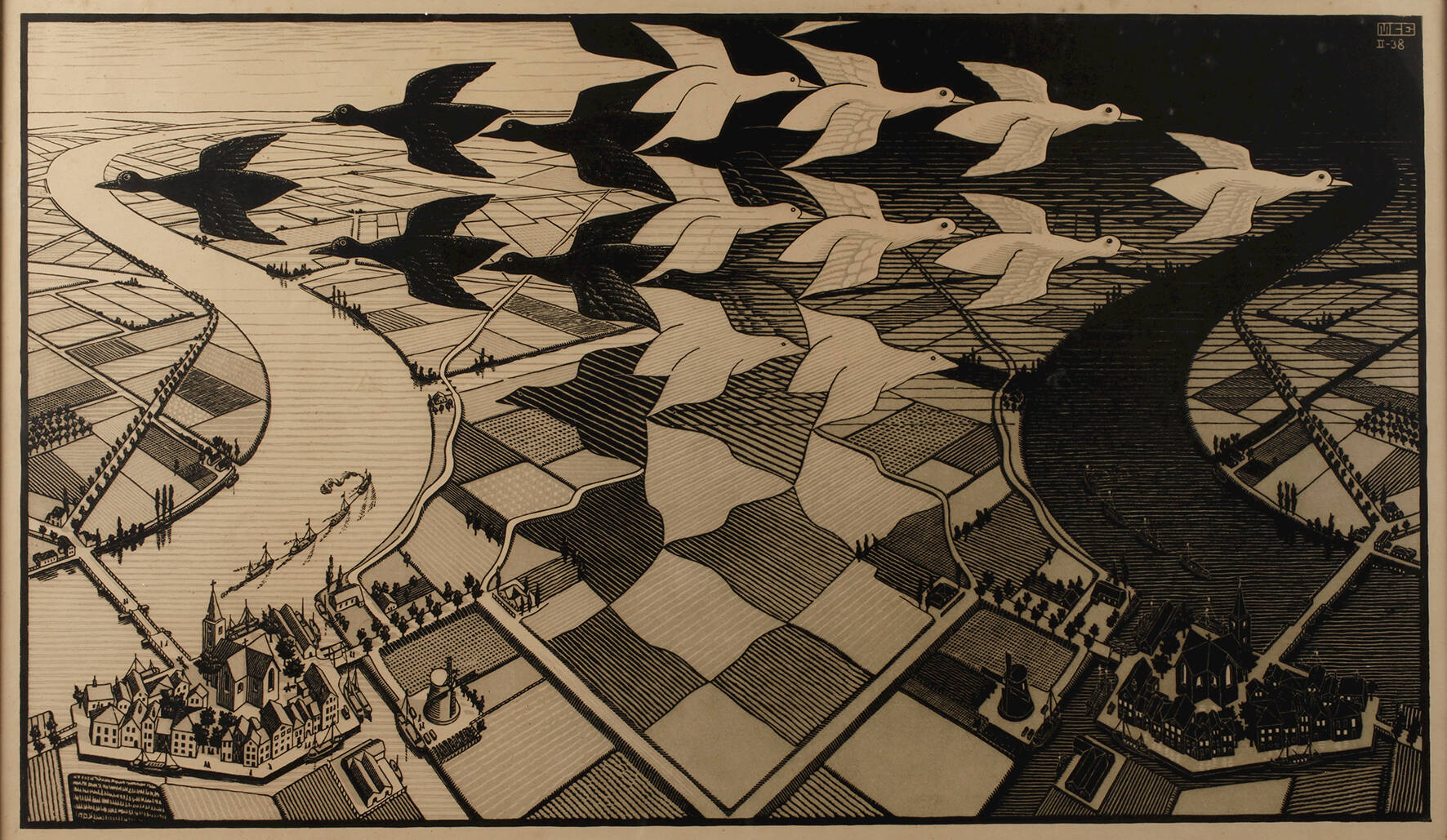 Maurits Cornelis Escher, "Tag und Nacht"
