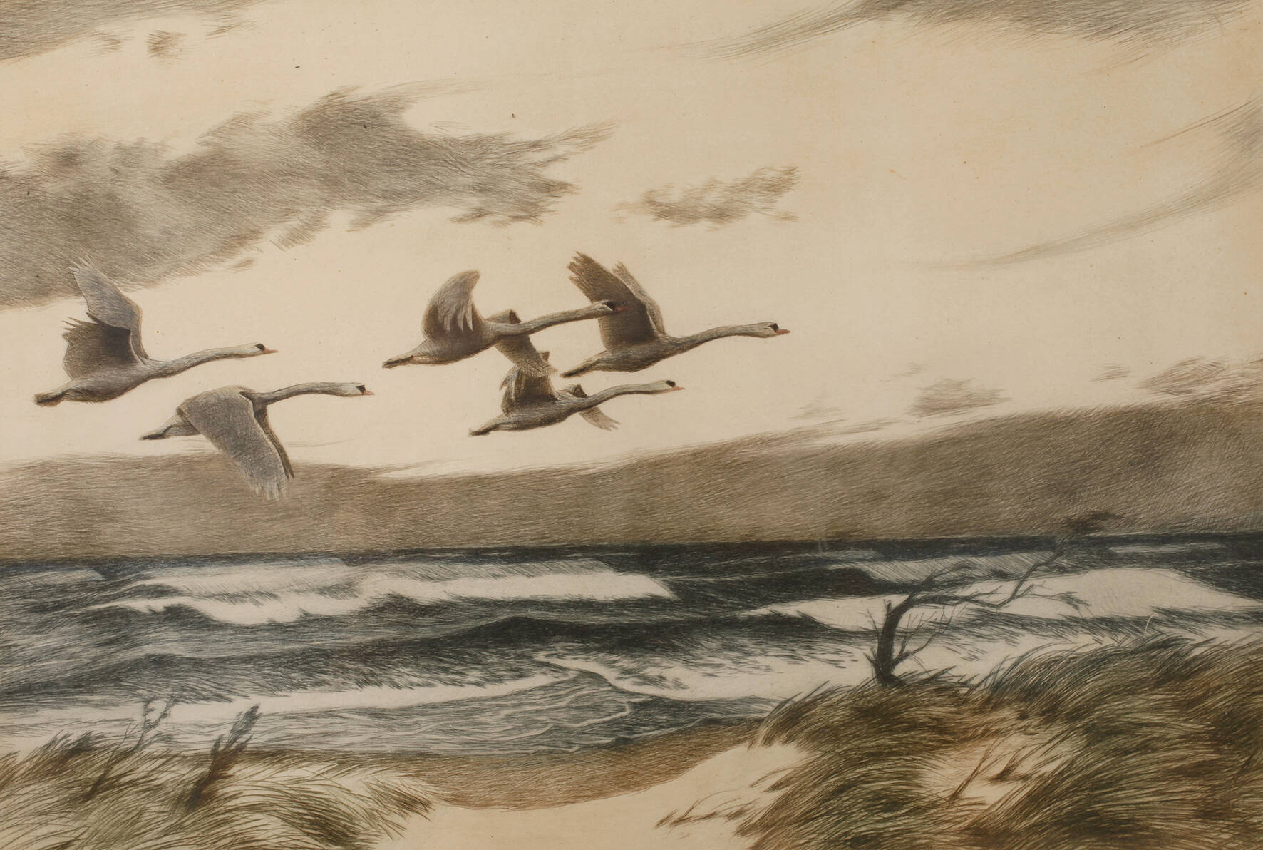 Karl Olzewski, "Wildschwäne im aufkommenden Sturm"