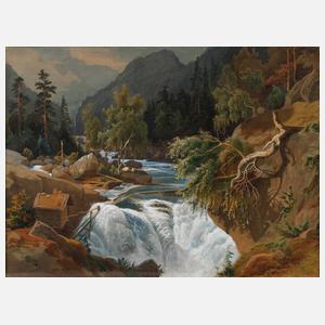 Prof. August Wilhelm Leu, attr., Am Wasserfall
