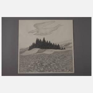 Udo Kaller, Hügelige Landschaft mit Baumgruppe