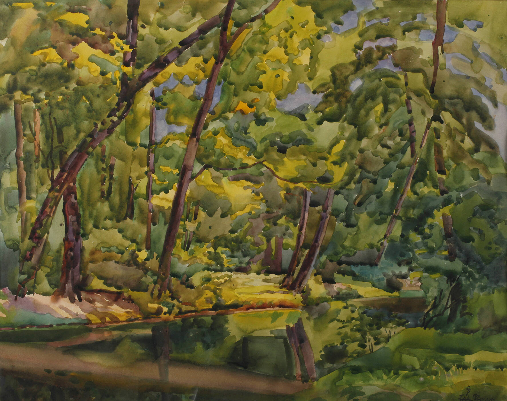 Fritz Pirner, Sonnige Waldlandschaft mit Bach