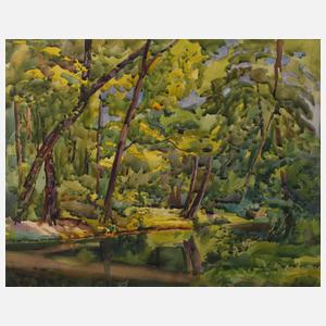 Fritz Pirner, Sonnige Waldlandschaft mit Bach