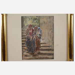 Paul Toullier, attr., Frauen in dörflicher Gasse