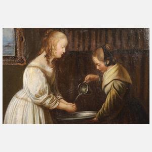 "Dame beim Hände waschen" nach Gerard ter Borch