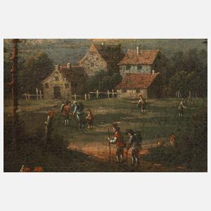 Abendlandschaft mit Wanderern