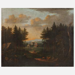 Abendlandschaft mit Wanderern