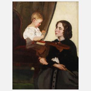 Malerin mit Kind im Atelier