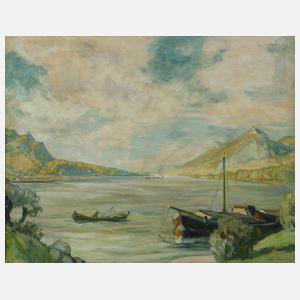 Carp, Boote am Seeufer