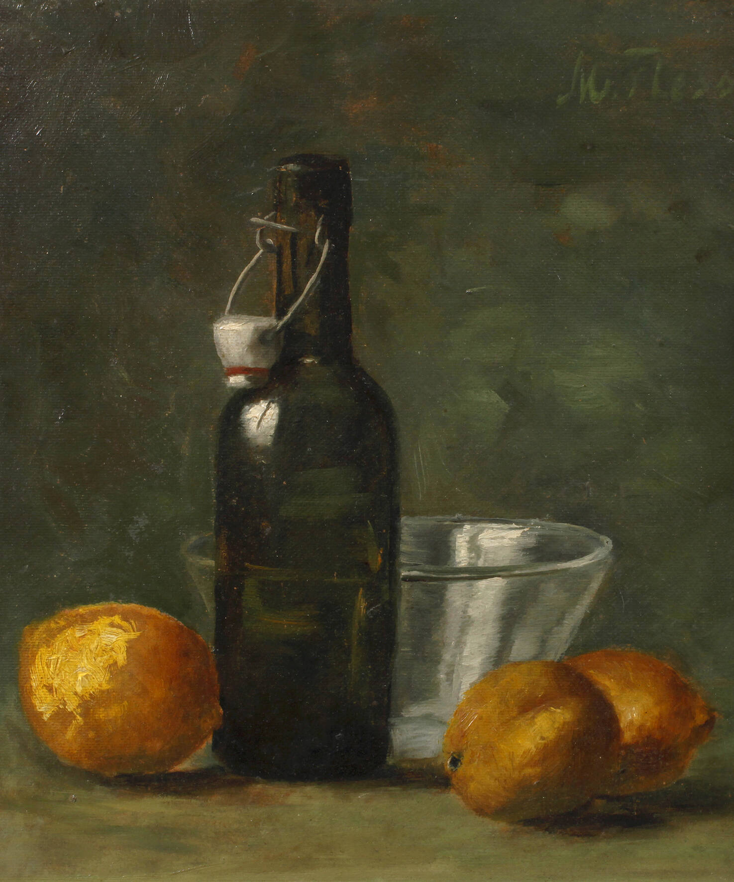 M. Fless, Stillleben mit Flasche