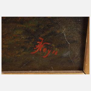 J. Heyn, Jagdhund mit Hasen