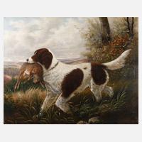 J. Heyn, Jagdhund mit Hasen111