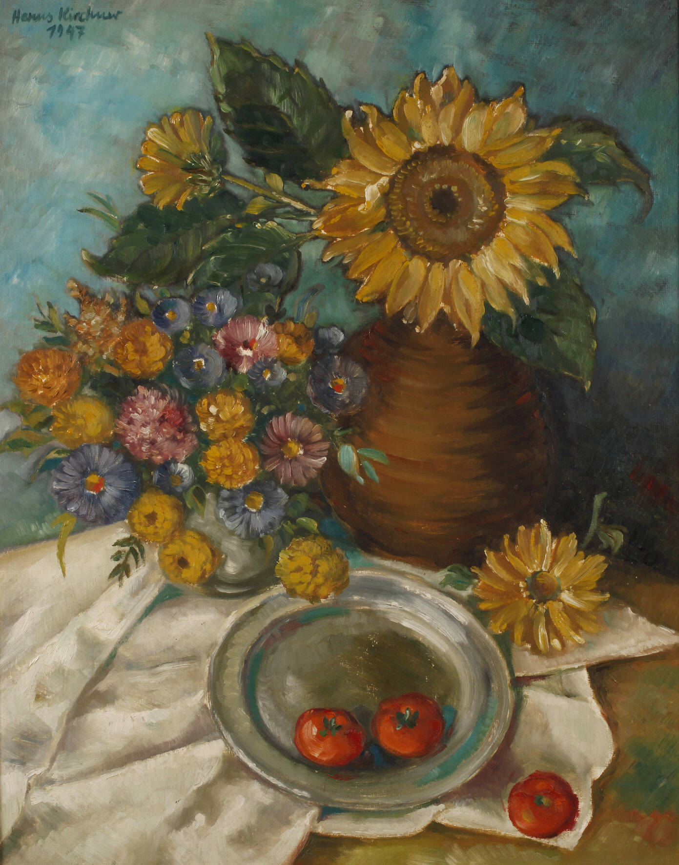 Hanns Kirchner, Stillleben mit Blumen und Tomaten