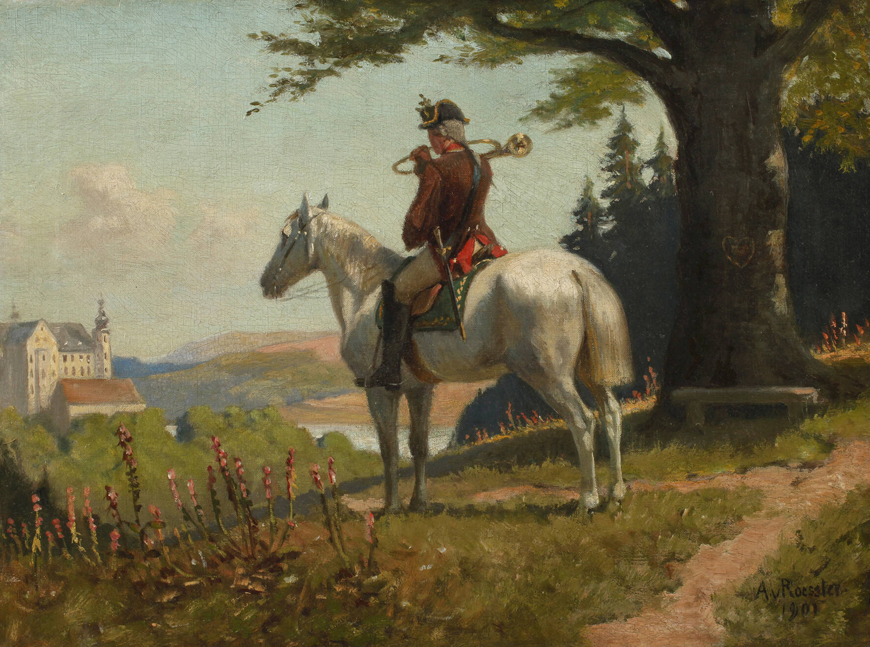 Adalbert von Roessler, Pikör mit Parforcehorn