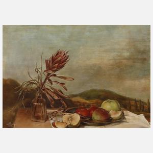 Hinrich Storch, Apfelstillleben vor Landschaft