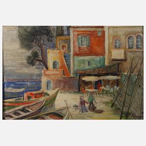 Café am südländischen Fischerhafen