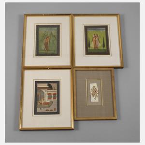 Vier indopersische Miniaturmalereien