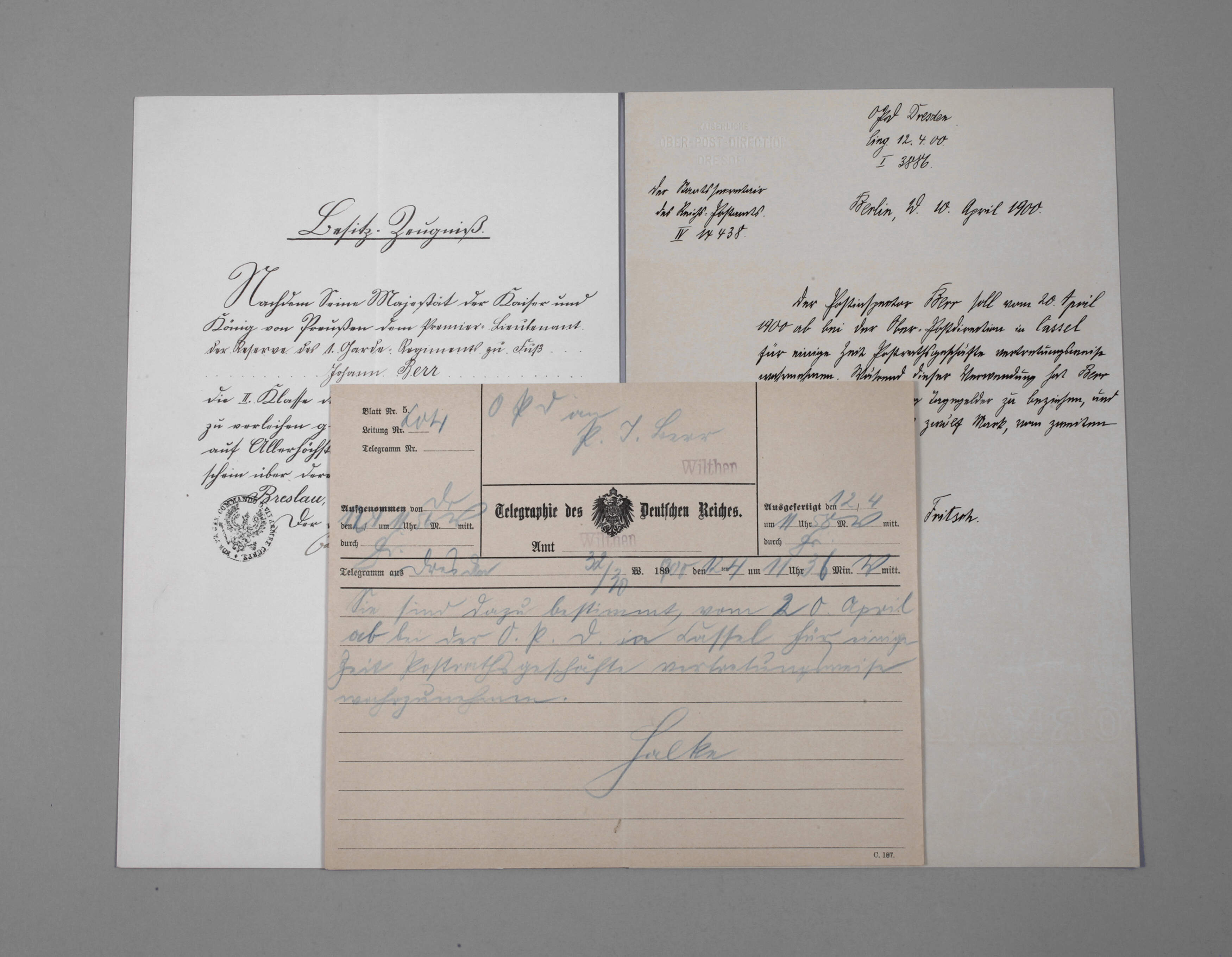 Zwei Urkunden des Premier-Leutnants Johann Berr