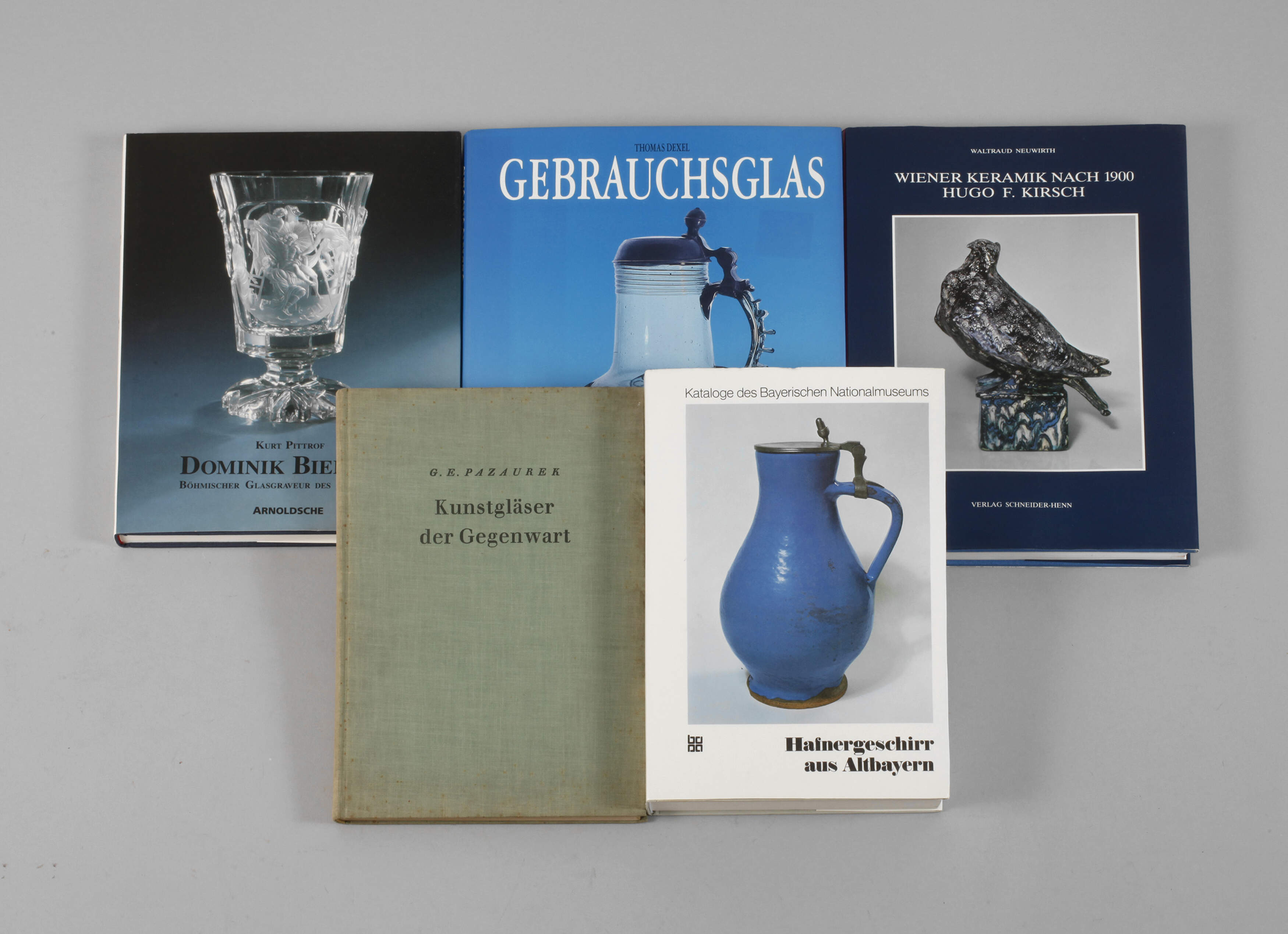 Fünf Fachbücher Kunstgewerbe Glas und Keramik