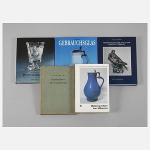 Fünf Fachbücher Kunstgewerbe Glas und Keramik