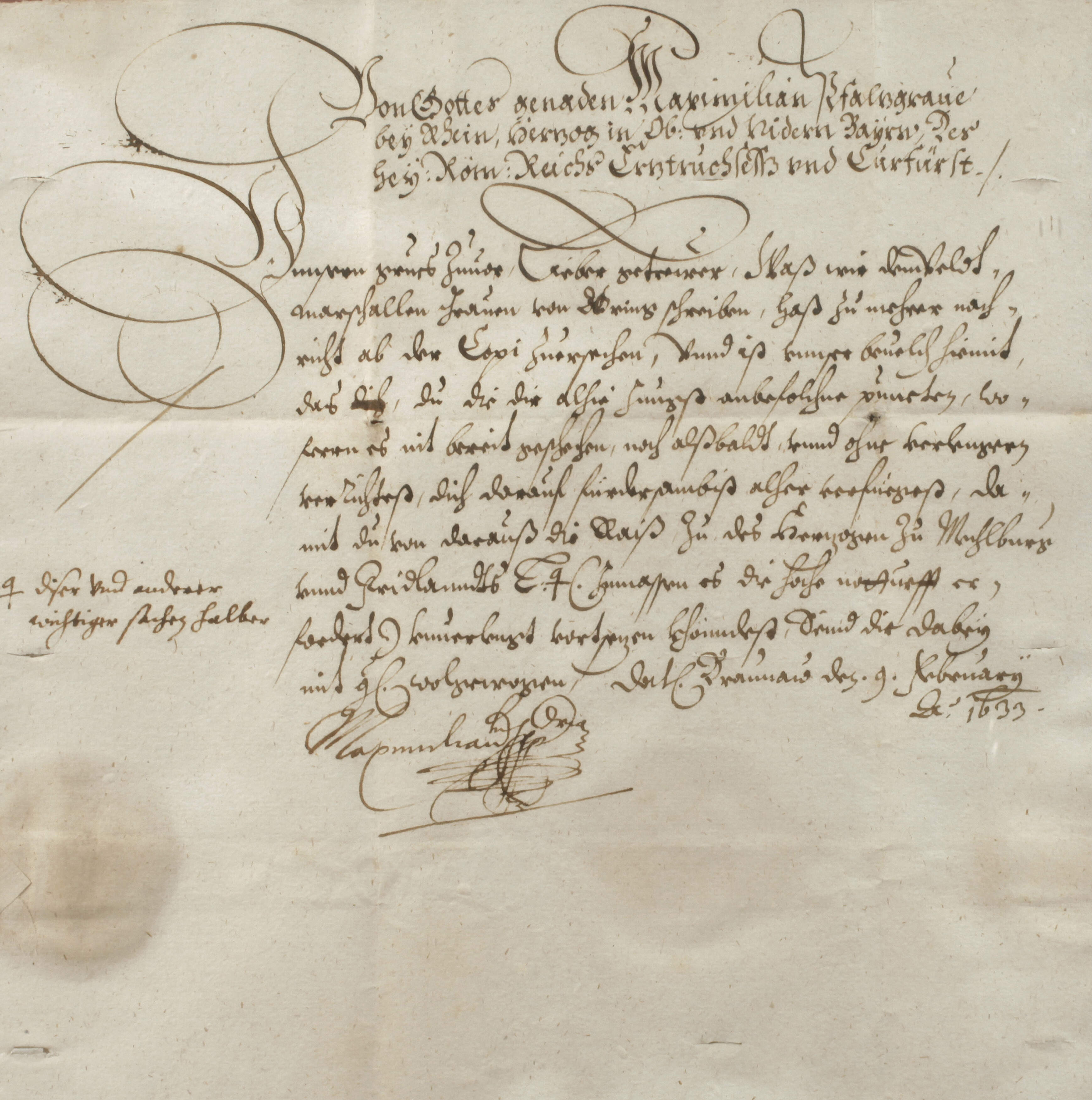 Brief Maximilian Churfürst von Bayern