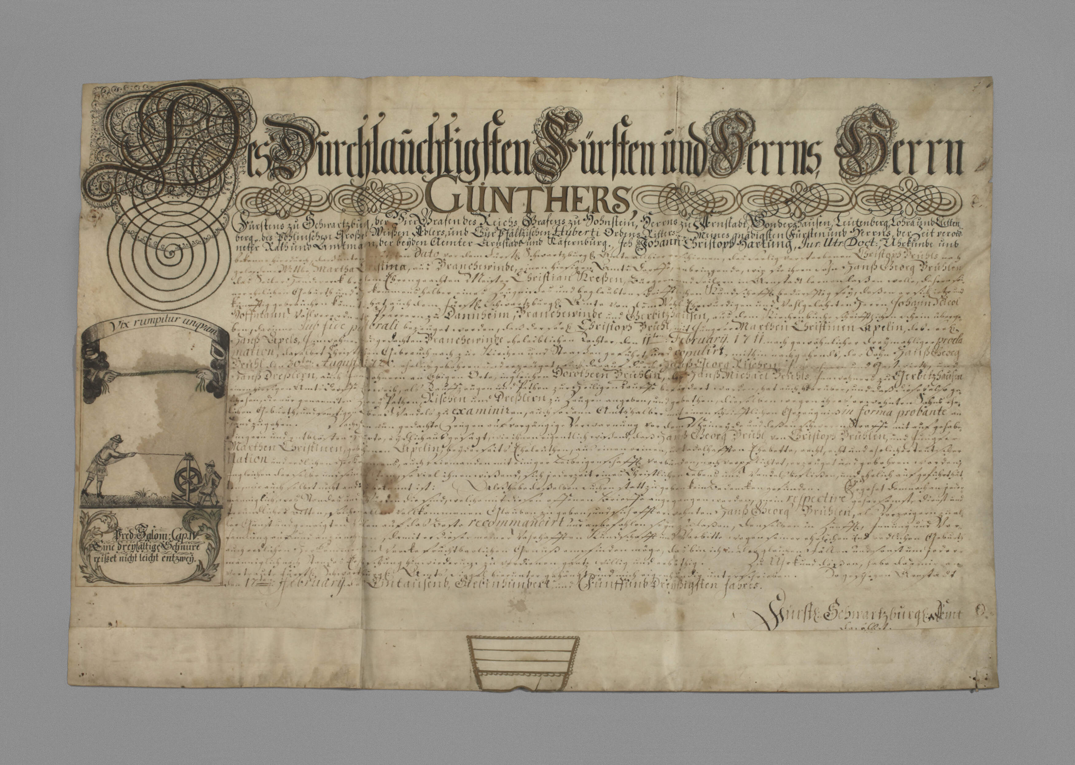 Urkunde Fürst Günther I. Schwarzburg-Sondershausen