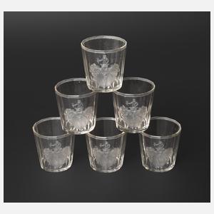 Sechs Schnapsbecher aus Adelsbesitz